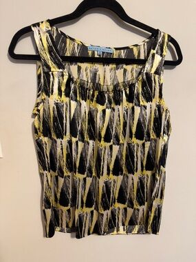 ANTONIO MELANI 100%Silk Yellow, Black & White Brushstroke Sleeveless Camisole